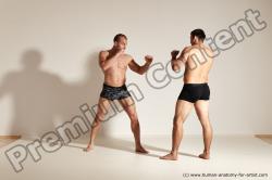 Underwear Fighting Man - Man White Muscular Short Brown Dynamic poses Academic